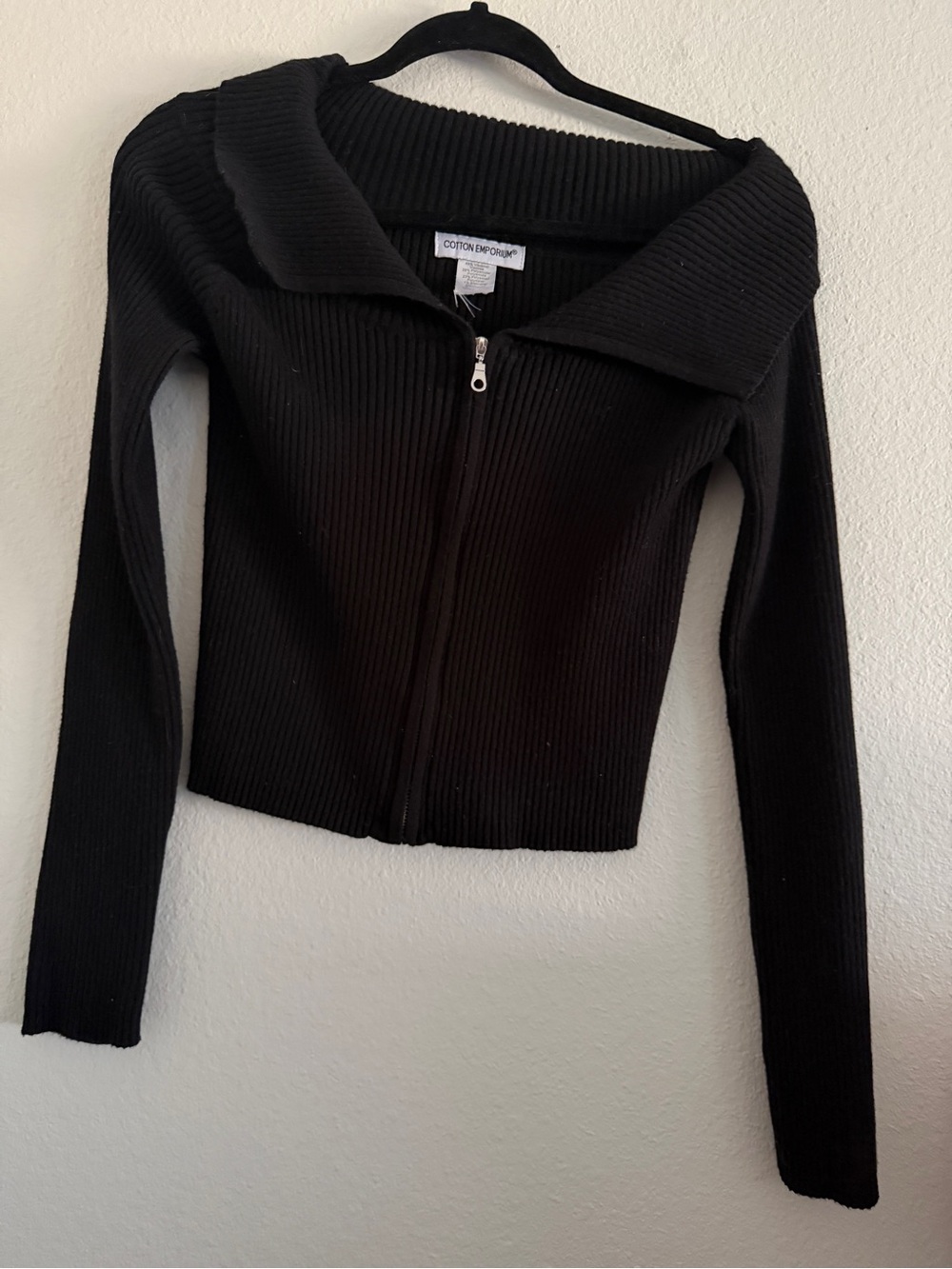 Cotton Emporium Sweater Jacket Cropped Black Knit Goth Grunge